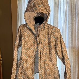 Eddie Bauer Beige Raincoat with Aqua Dot Pattern